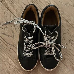 Chloé Black Leather Sneakers with Branded Laces